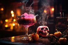 Halloween Pink Cocktail Scene With Skull And Candles