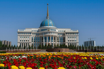 Astana, Kazakhstan 04.07.2018 : Ak Orda presidential palace, Astana, Kazakhstan , residence of the president of the republic ,central facade 