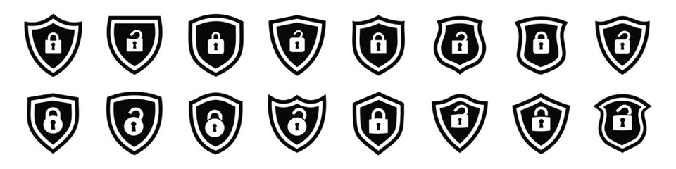 Wall Mural - set of security lock shield icons. protect shield signs. security lock shields logotype shields. col