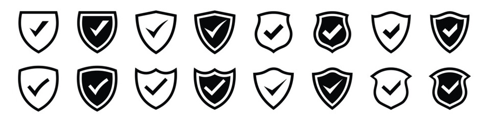 Wall Mural - security shields logotypes with check mark shields. defense protect elements. security shield symbol