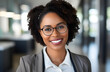 business woman Smiling , African American businesswoman with glasses standing in office