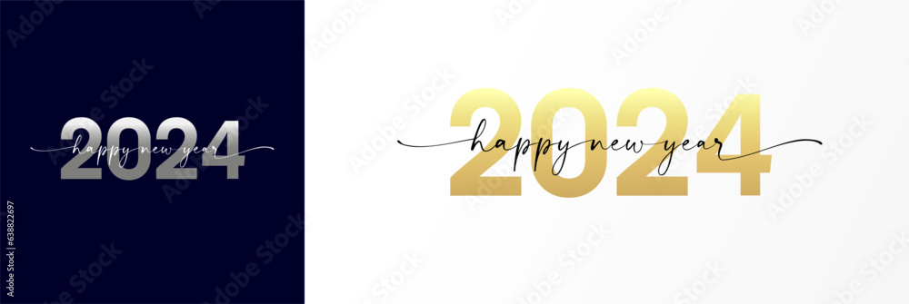 2024 Happy New Year lettering script logo design concept. Xmas ...