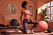 © nsit0108 - Athlete african woman home gym. Generate Ai