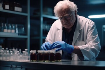 Poster - cropped shot of a senior scientist working with samples at his lab