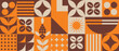 © tafiart - Pattern with coffee theme in geometric minimalistic style. Print with abstract shapes. Illustration for cover design, food package, menu, background, café wall, coffee shop, banners.