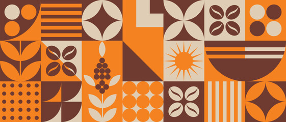 pattern with coffee theme in geometric minimalistic style. print with abstract shapes. illustration 