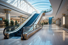 The Escalators Of A Modern Shopping Mall Is A Technology Concept Suitable For Automatic And Moving.