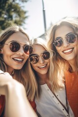 Wall Mural - shot of a group of friends posing for a selfie outside