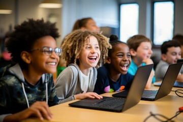 Elementary school kids fun computers. Generate Ai