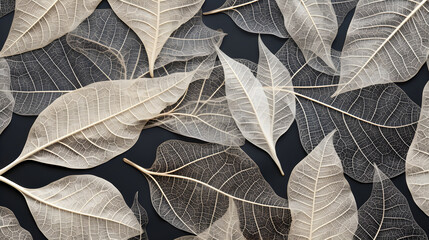 macro shot detail of black leaves texture, veins on the leaf surface