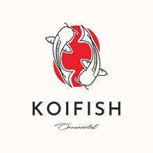 Koi Fish Twin Vintage Logo Vector Minimalist Illustration Design, Koi Japanese Fish Symbol Design