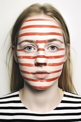 Canvas Print - shot of a woman wearing stripes on her face against a white background