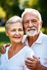 Wall Mural - shot of a senior man containing his wife outside