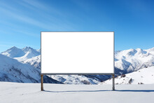 Design Mockup: Blank White Billboard At The Snowy Mountains