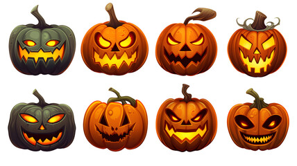 Set of halloween pumpkin on transparent background PNG