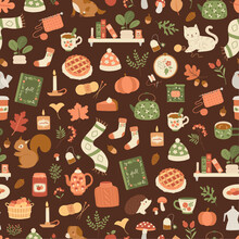 Vector Seamless Pattern With Autumn Objects And Animals