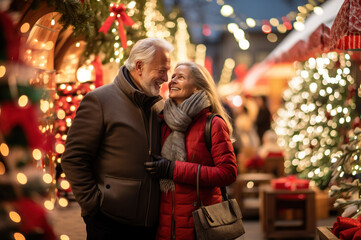 AI generated image of mature couple on Christmas market