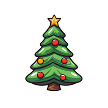 Cartoon Illustration, Clip Art Icon Of A Christmas Tree Isolated On Transparent Background 
