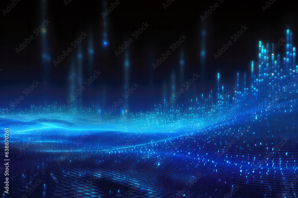 Blue Beach Computer Design Digital ocean with blue waves of computer code, abstract futuristic ...