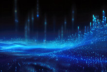Digital Ocean With Blue Waves Of Computer Code, Abstract Futuristic Background In Blue, AI Generated Illustration