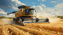 Generative AI, a large combine harvester rides through a wheat field, agricultural transport, autumn harvest, agricultural machinery, agrarian industry, grain harvesting
