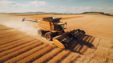 Generative AI, A Large Combine Harvester Rides Through A Wheat Field, Agricultural Transport, Autumn Harvest, Agricultural Machinery, Agrarian Industry, Grain Harvesting