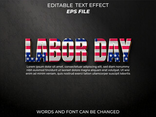 labor day editable text effect with 3d style, font editable, typography. vector template