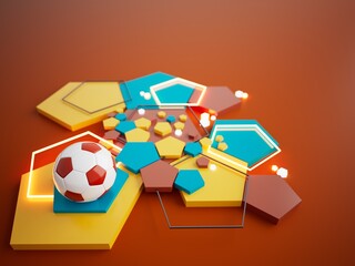 Wall Mural - football ball 3d object. 3d illustration. graphic background element. sport abstract backdrop. soccer render design competition concept art. digital technology element beautiful lighting ground empty