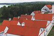 Top view of red tile roofs of Camaldolese monk's houses in Post-Camaldolese monastery