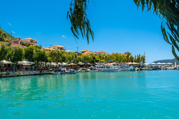 Wall Mural - Beautiful coastal landscape in the city of Vasiliki with its turquoise sea in the south of the island of Lefkada. Greece