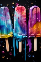 Wall Mural - Summer Colored Ice Cream Popsicle.
Straightforward Sorbet on a Stick.
Super Sweet Sensation Icicle.