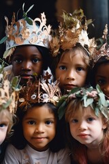 Wall Mural - shot of a diverse group of children wearing crowns