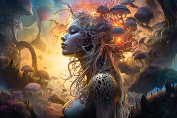 Fantasy alien young woman in a strange alien world