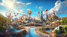 A Magical Theme Park Full Of Captivating Attractions And Immersive Experiences, Designed To Entertain And Delight Both Children And Adults Alike. Generative AI