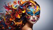 A striking colorful and artistic mask set against a white background. This image is part of a marketing campaign designed to capture attention in the competitive world of fashion, generative ai