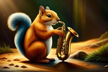 Squirrel With A Music Instrument 