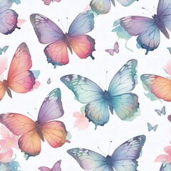 Wall Mural - butterflies watercolor pastel color pattern, generative ai