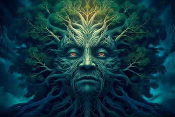 Poster - Spirit of the forest. Druid. Tree of life. Generative AI