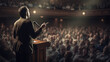 © Sasint - A speaker giving a lecture to an audience in an auditorium, or hall. A seminar. Hand edited