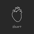 Chalk style health care ui icons collection. Vector white linear illustration. Heart anatomy symbol isolated on black board background. Design element for education, healthcare, cardiology world day