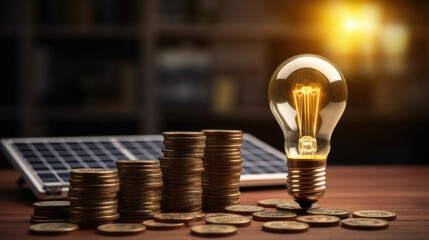 Wall Mural - business finance and saving power. new idea solar energy with accounting concept