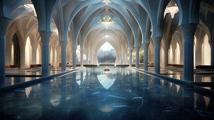 Wall Mural - Elegant Interior of Mosque with Water Pond and Pool