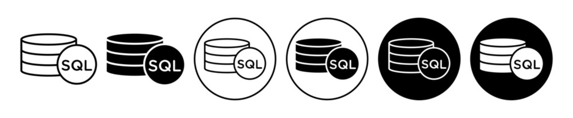 Sticker - sql icon set. Structured Query Language database server vector symbol in black filled and outlined style. mysql query sign.