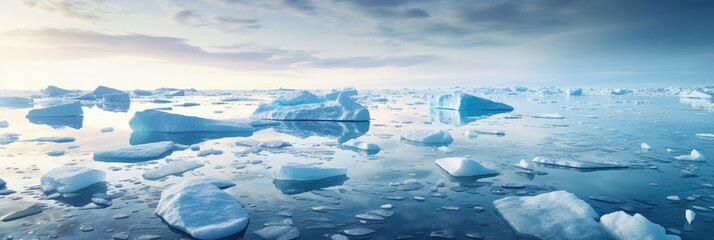 Wall Mural - Ice sheets melting in the arctic ocean or waters. Global warming, climate change, greenhouse gas, ecology concept