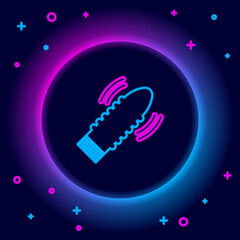 Poster - Glowing neon line Dildo vibrator for sex games icon isolated on black background. Sex toy for adult. Vaginal exercise machines for intimate. Colorful outline concept. Vector