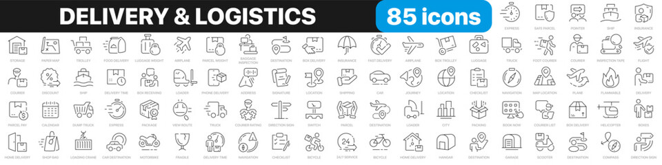 Poster - Delivery and logistics line icons collection. Fast delivery, parcel, box delivery icons. UI icon set. Thin outline icons pack. Vector illustration EPS10