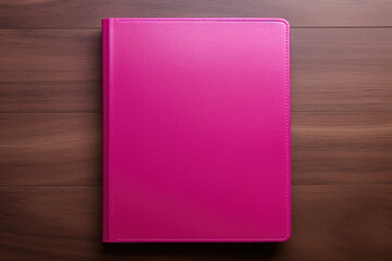 Wall Mural - A pink notepad for writing lies on a wooden desktop