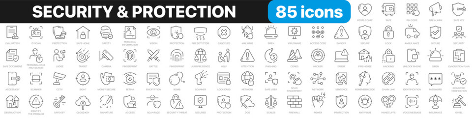 Leinwandbilder - Security and protection line icons collection. Security systems, insurance, law, cyber security icons. UI icon set. Thin outline icons pack. Vector illustration EPS10