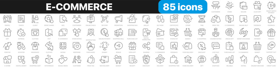 Aufkleber - E-commerce line icons collection. Shopping, store, purchase, marketing, delivery icons. UI icon set. Thin outline icons pack. Vector illustration EPS10