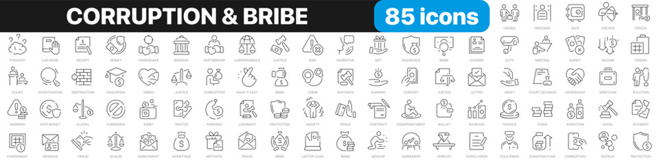 Leinwandbilder - Corruption line icons collection. Bribe, money, illegal, justice, crime icons. UI icon set. Thin outline icons pack. Vector illustration EPS10